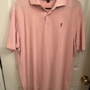 Peter Millar Pink and White Striped Polo Shirt with Harbourtown Golf Links Logo